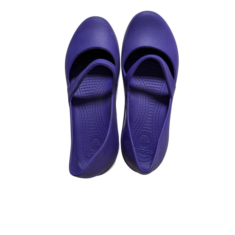Crocs Mary Jane Flats Womens 9 Purple White Articulated Sole Slip On Shoes